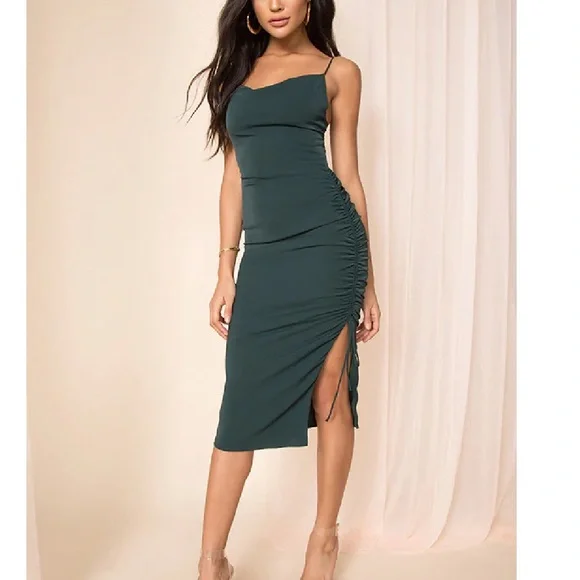 Superdown Sarah Side Tie Dress in Forest Green Small *please note condition - Picture 10 of 11